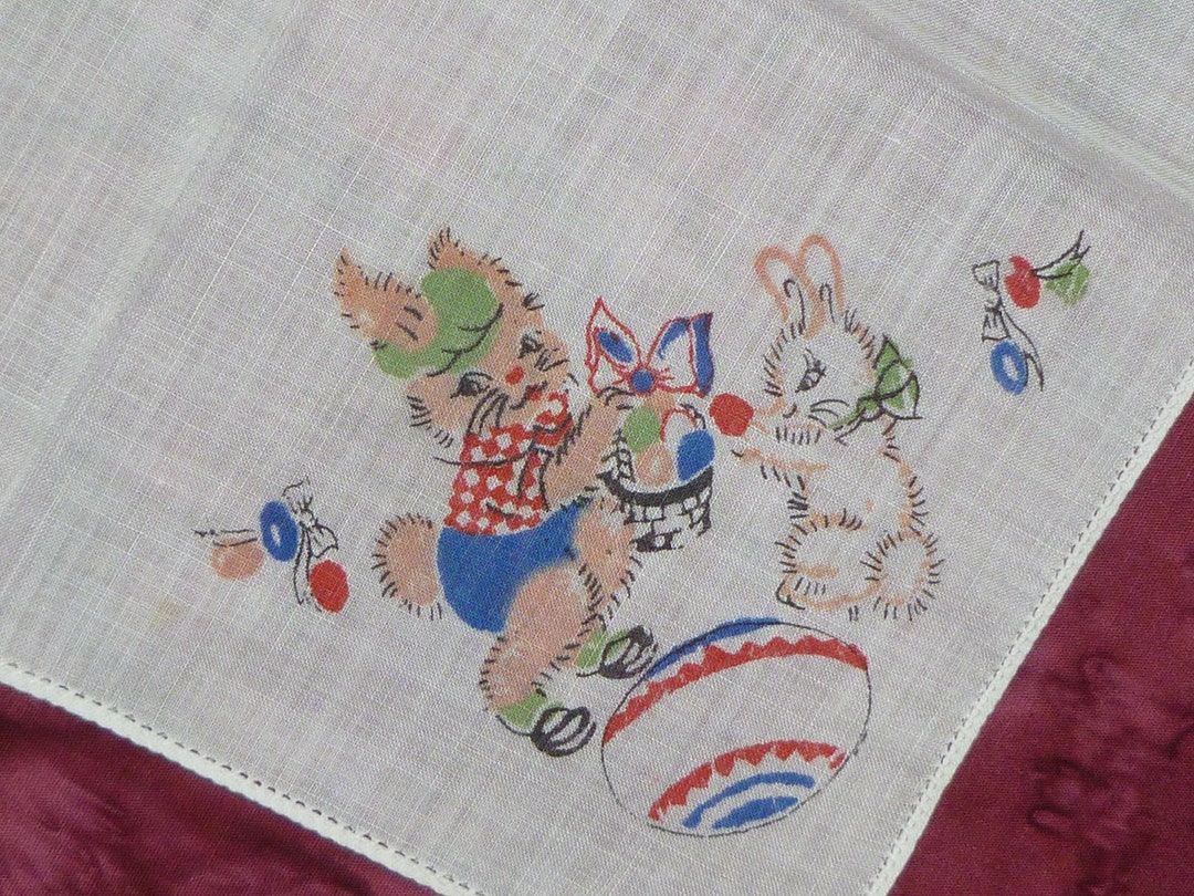 Playful Rabbit Vintage Childrens Hanky Handkerchief mid - Etsy