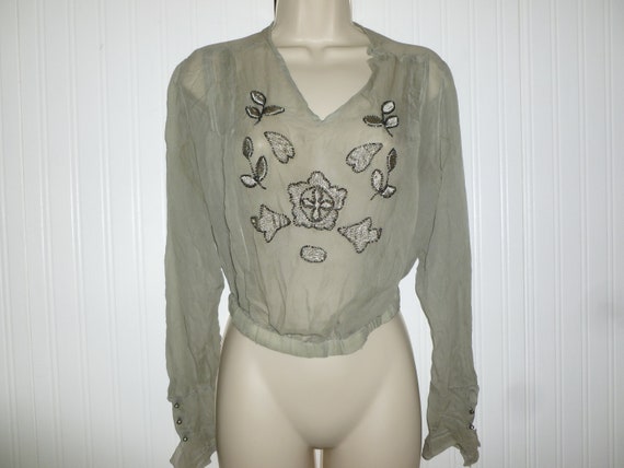 Antique Beaded Silk Blouse Vintage 1930s 1940s Sw… - image 5