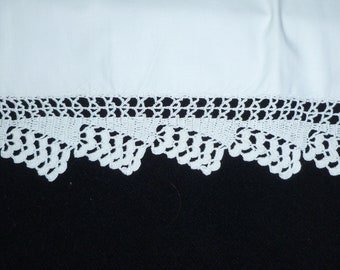 Pair of Antique Pillowcases Vintage Delicate Handmade Crochet LACE Trim Standard Pillowcases