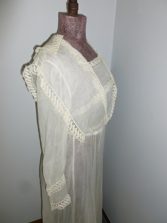 Antique Edwardian Wrap Dress Handmade Bobbin Lace… - image 4