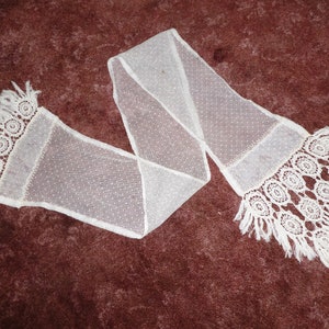 Antique LACE Scarf Jabot Sash Victorian Edwardian Vintage HM Lace Mantilla Veil-68&quot;x 9&quot;