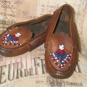 Antique Vintage Baby Shoes / Slippers / Beaded Moccasins / Doll Booties / Childrens Slippers image 1