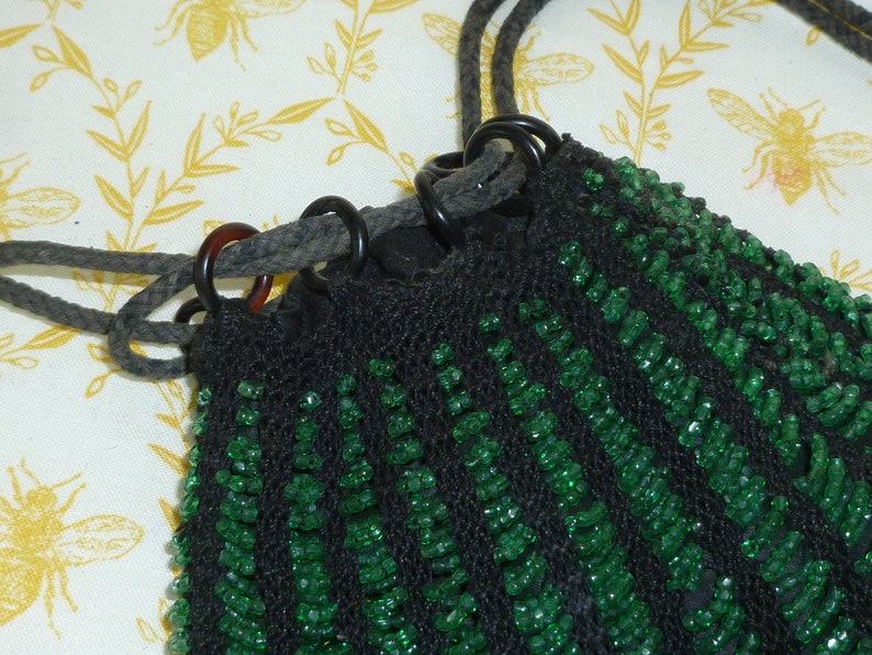Antique Victorian Bag Beaded Purse 1900s Green Micro Reticule Purse Handbag image 2