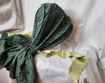 Antique Bonnet 18th Century Prairie Caleshe Calash 1700s Green