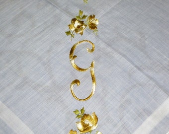 NOS Antique Monogram G Hanky Vintage Madeira Embroidery Bridal Wedding Handkerchief Hanky Hankie