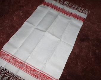 Antique Damask Linen Towel Splasher Vintage Scrolls of Flowers French Chateau-Show Towel