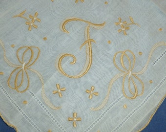 Antique Monogram F Hanky Vintage Madeira Embroidery Bridal Wedding Handkerchief Hanky Hankie