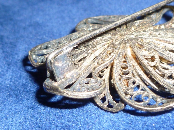 Silver Filigree Sash Pin Brooch, Antique Brooch, … - image 6