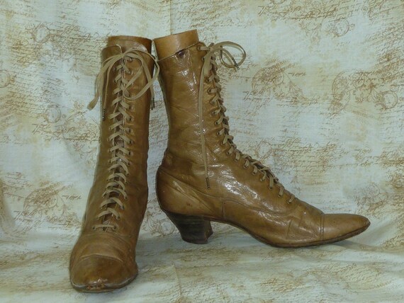 Antique Victorian Edwardian Boots/ Womans Khaki Le