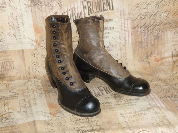 Antique Boots Victorian Edwardian Button Tu-tone … - image 1