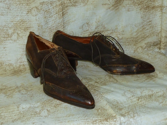 Antique Edwardian Oxford Shoes 1900s-Womans Brown… - image 1