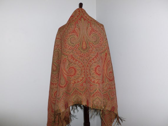 Antique 1800's Kashmir PAISLEY Shawl English KIRK… - image 2