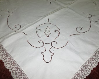 Antique Tablecloth Italian Point de Venice Lace Vintage 86 x 68 Extravagant Italian Lace Tablecloth-Needlelace