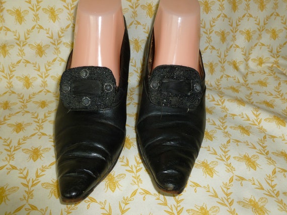 Antique Victorian Beaded Shoes Black hand beaded … - image 2