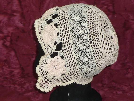 Antique Baby Doll Bonnet Handmade Irish Crochet B… - image 8