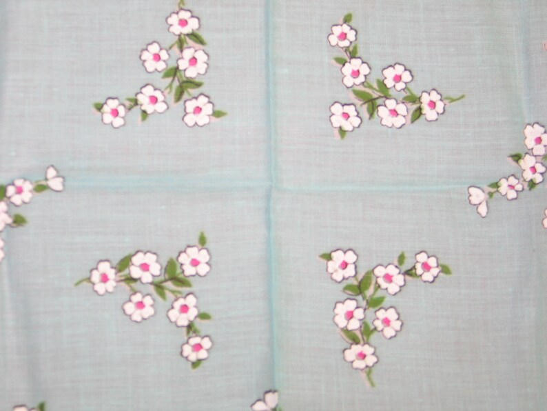 Vintage Mid CENTURY Linen Handkerchief POPPIES-Poppy-Hanky~Unused-1940-1950s