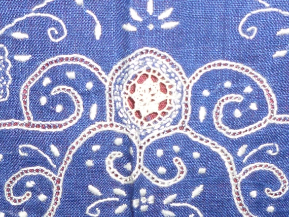 Antique Hanky Blue Linen LACE Heavily Embroidered… - image 4