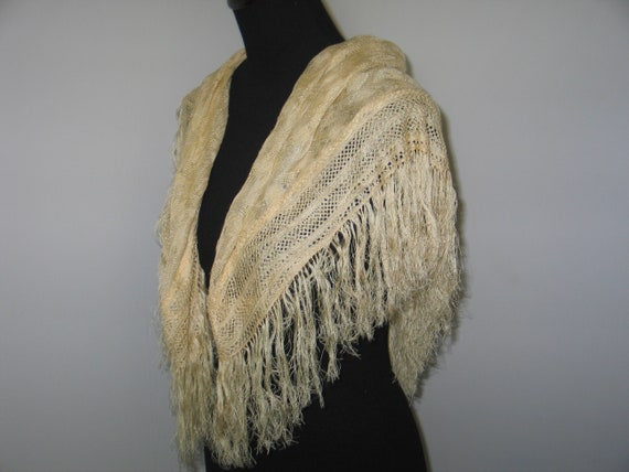 Antique Silk Lace Shawl Scarf-vintage~mantilla Scarf-40 display picture 2