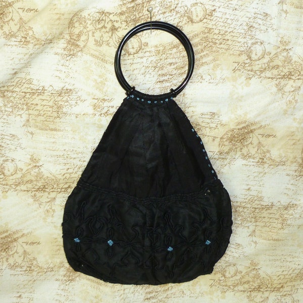 Antique Victorian Reticule Purse Embroidered 1900s Silk Edwardian Handbag-Reticule-Vintage