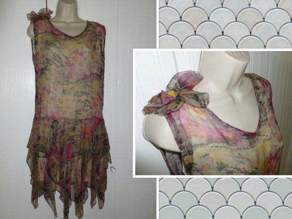 Antique 1920s Flapper Dress French Gatsby Floral … - image 1