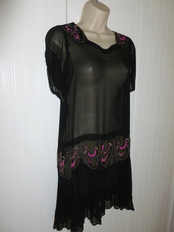 Antique 1920s Flapper Dress French Gatsby Black S… - image 3