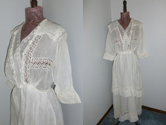 Antique Edwardian Dress Vintage Schiffli Bobbin la