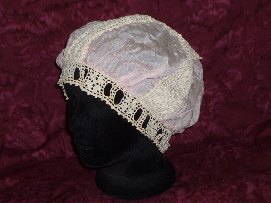 Antique Boudoir Cap Vintage Silk Lace Edwardian Flapper Hat