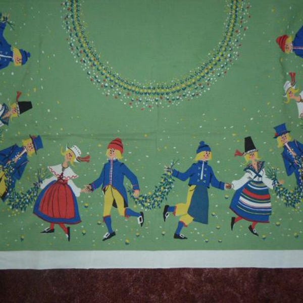 Vintage Tischdecke Souvenir von Sweden-Swedish Mid Century Retro Tracht