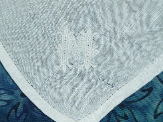 Antique Monogram M Hanky / Vintage Madeira Embroi… - image 1