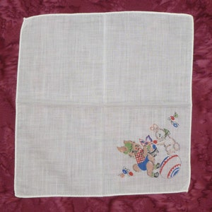 Playful Rabbit Vintage Childrens Hanky Handkerchief mid - Etsy