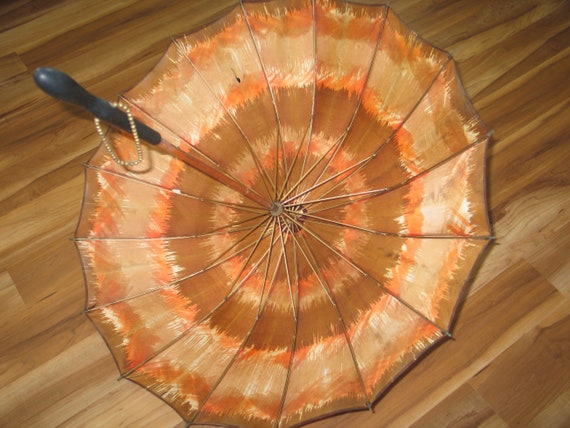 Vintage Umbrella / Parasol / Carved Wooden Handle… - image 9