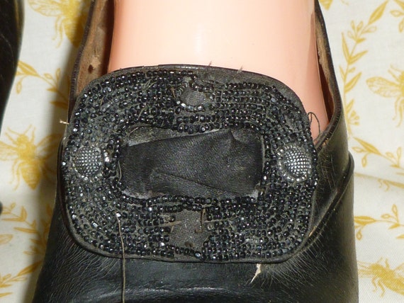 Antique Victorian Beaded Shoes Black hand beaded … - image 3