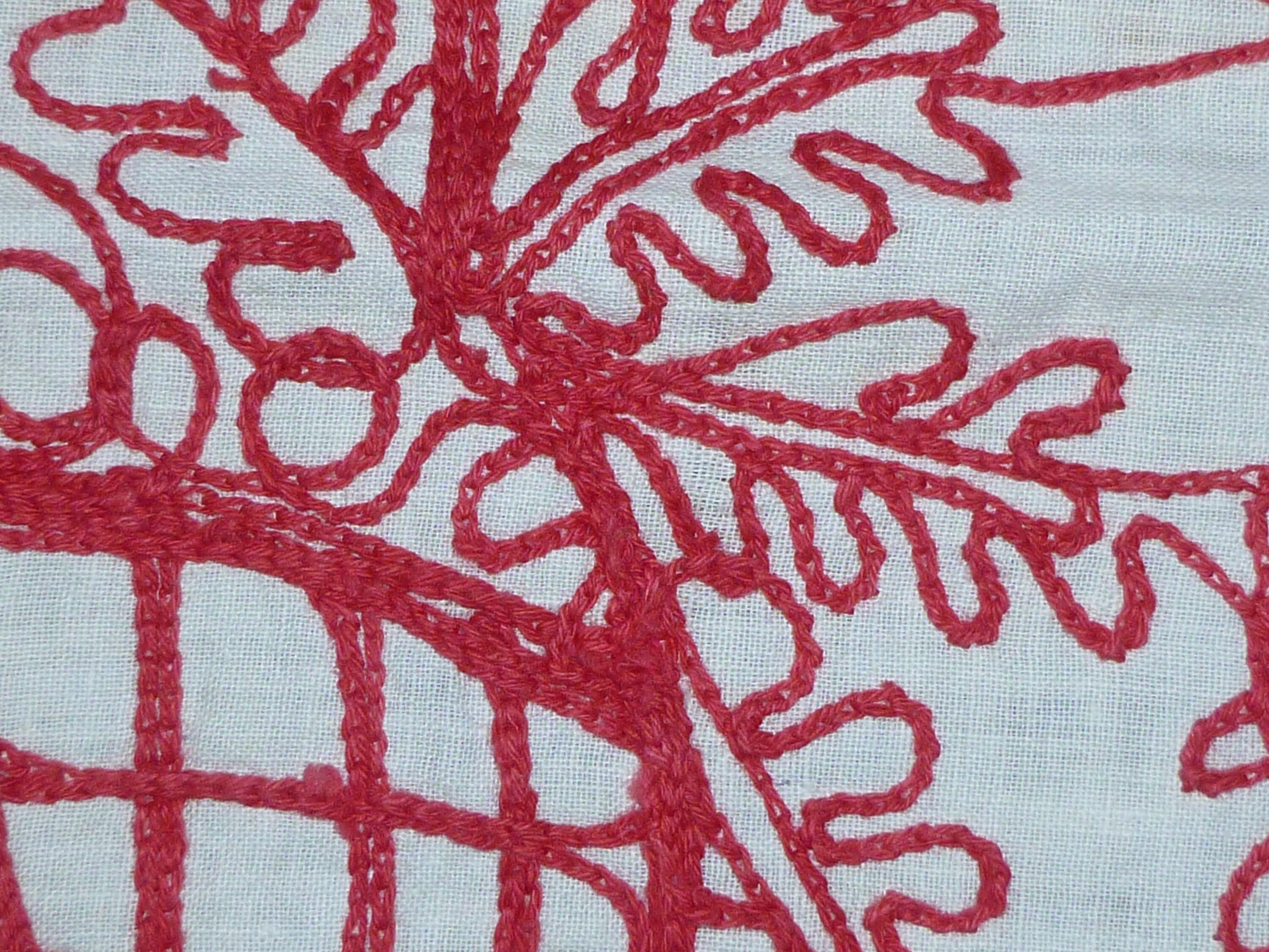 Victorian Layover Pillow Sham Red Work Hand Embroidery Flowers