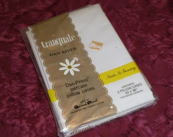 NOS Vintage Pair Standard Pillowcases "Tranquale" DAN RIVER Sealed New In Package