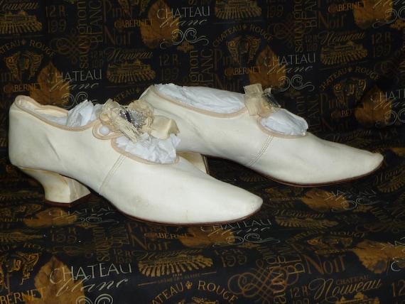 Antique Edwardian Wedding Shoes-French Silk Steel… - image 6