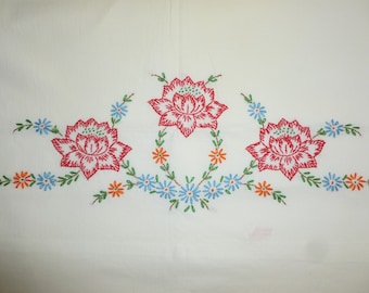 Coppia Federe Vintage ricamato a mano fiore uncinetto pizzo finiture Antique