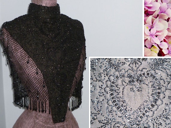 Antique Victorian Beaded Chemisette Cape-c1800s-Vi