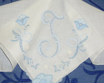 Antique Monogram T Hanky Vintage Madeira Embroidery Bridal Wedding Handkerchief Hanky Hankie