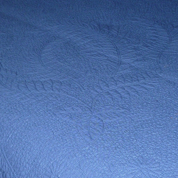 Beautiful Vintage Quilted Bedspread Williams-Sonoma Reversible Whole Cloth Quilt Blue Cotton Solid