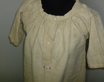 Exceptional Antique Linen Nightshirt Vintage Victorian Chemise Nightgown-hand woven linen monogram "MG"