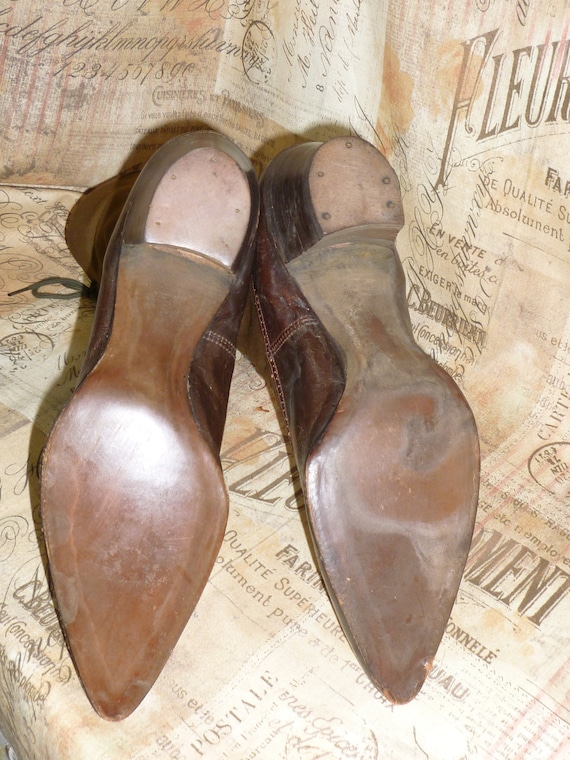 Antique Boots Victorian Edwardian Womans Brown Tu… - image 10