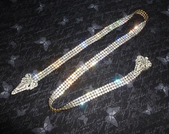 Antique Rhinestone Belt, Belt Buckle Art Deco Flapper Sash Tie Gorgeous-Sparkles