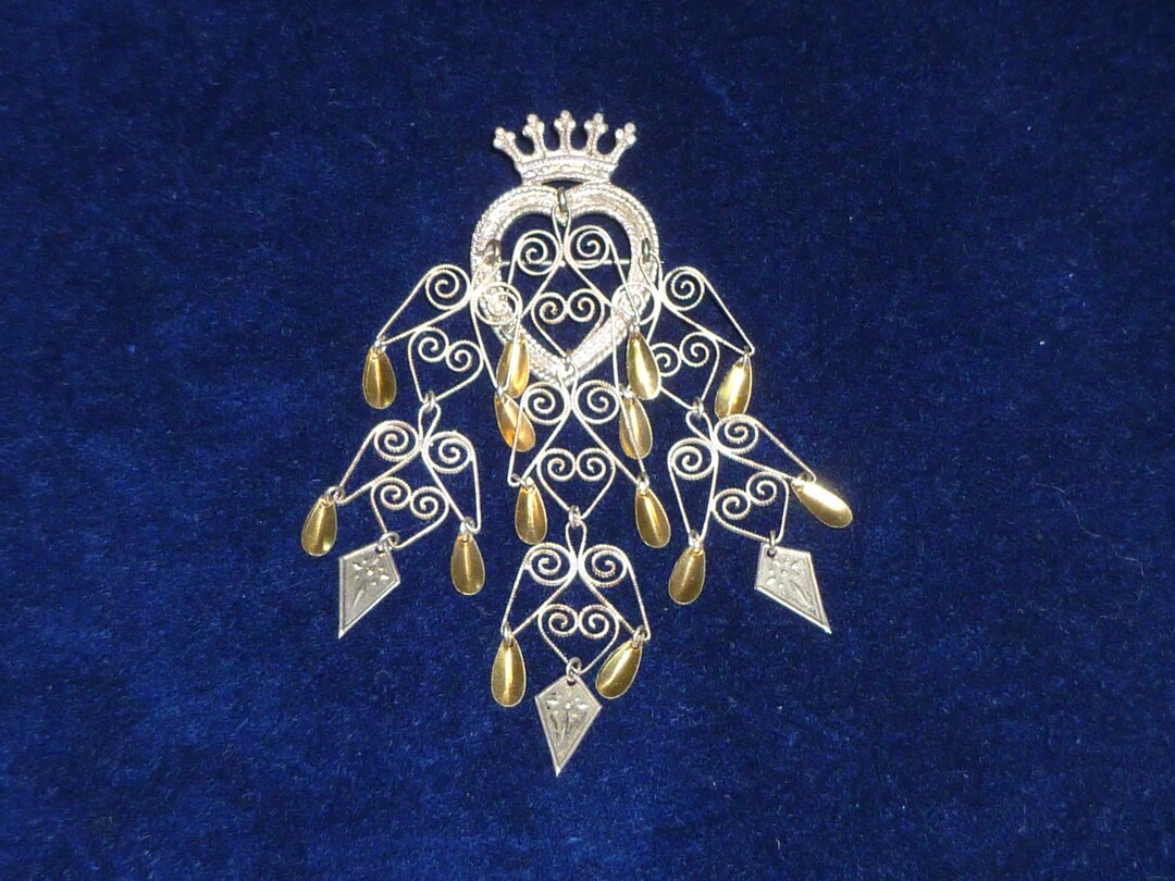 Vintage Silver Filigree Solje Wedding Brooch Heart Crown Sash Pin ...