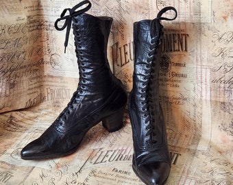 Antique Edwardian Victorian Black Leather Lace up Boots Circa - Etsy