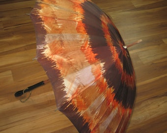 Vintage Umbrella / Parasol / Carved Wooden Handle / 1970s MOD Umbrella / Ladies Rain Gear- Stage Film Prop