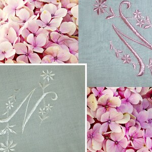 Antique Vintage Hanky Monogram "N" / Embroidered Bridal Wedding Handkerchief Hanky Hankie