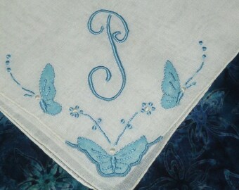 Antique Monogram P Hanky / Vintage Madeira Embroidery / Embroidered Bridal Wedding Handkerchief Hanky Hankie