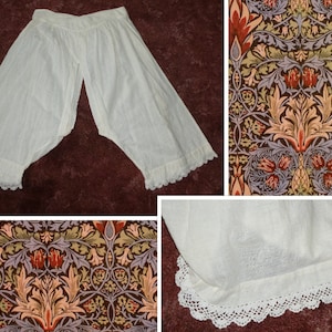 Fancy Victorian Can Can Pantaloons Bloomers with Lovely Crochet Lace Trim Antique Burlesque Underpants-Lingerie Costume Photo Prop