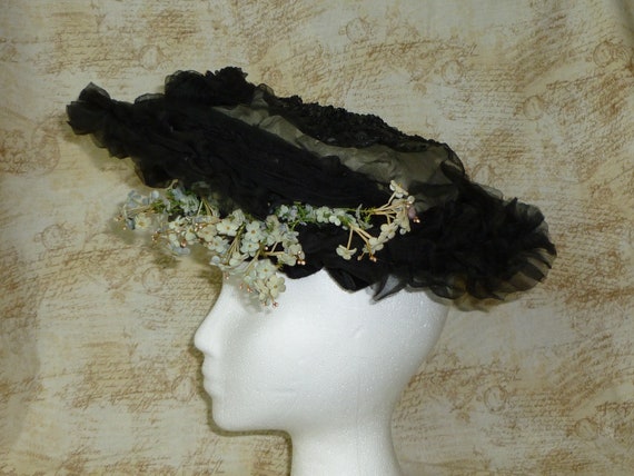 Antique Victorian Hat Black Silk circa 1890s Silk… - image 7