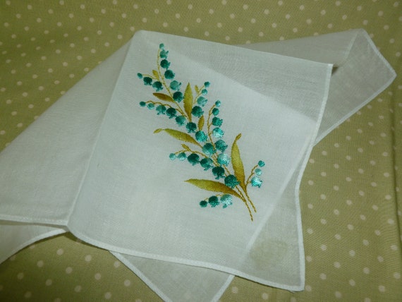 NOS Vintage Hanky Embroidery Bouquet of Lily of t… - image 1